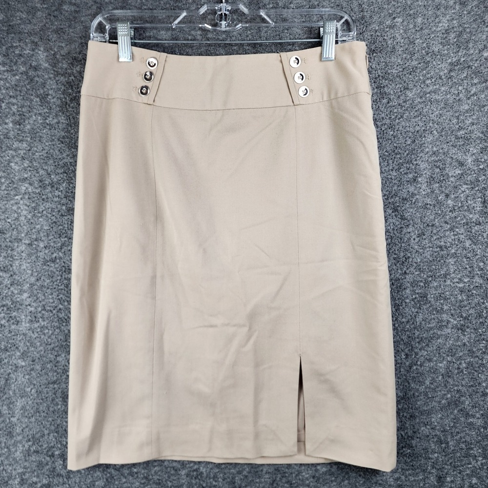 WHBM Skirt Womens 8 Pencil Tan Decorative Button Professional EUC